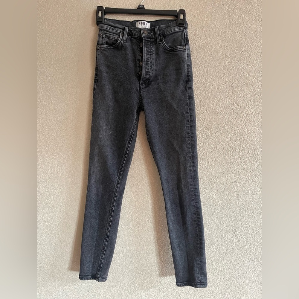 Agolde Washed Black High-Rise Skinny Nico Jeans button fly